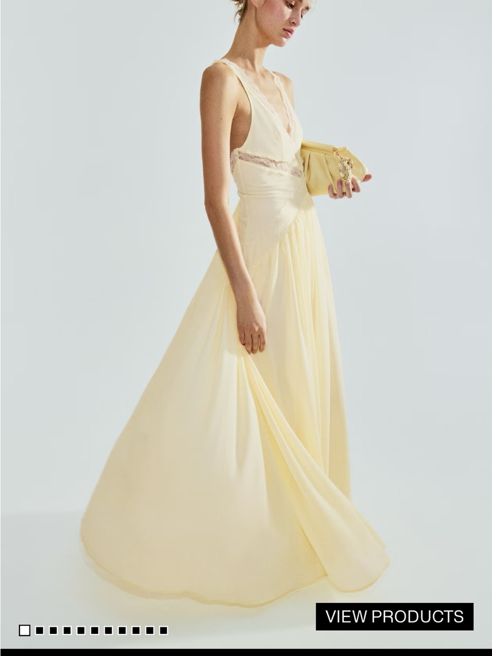 Elegant Yellow Lace-Trim Maxi Dress